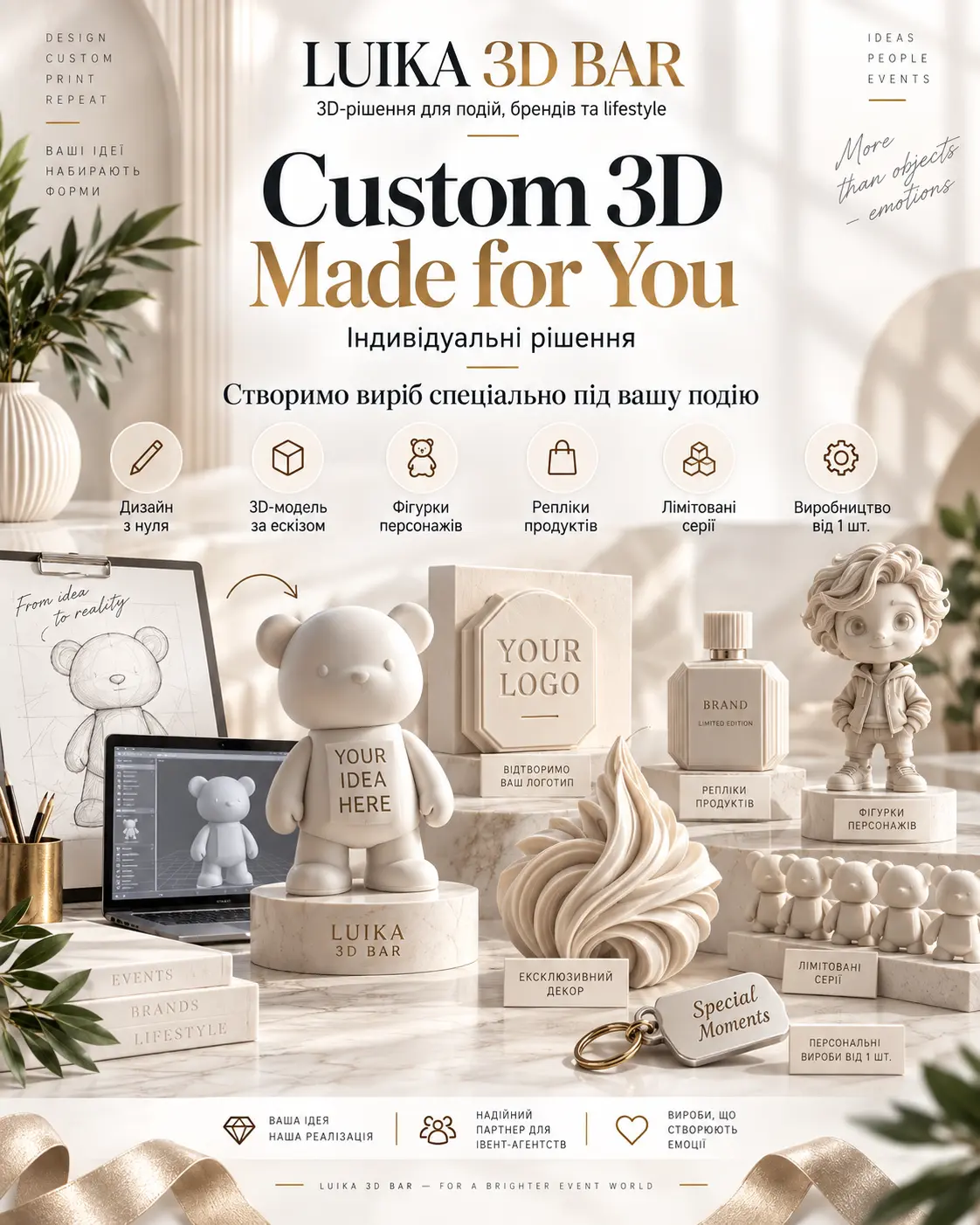 Індивідуальні 3D-рішення Luika від ескізу до тиражу